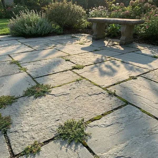 Natural flagstone patio installation in a Bakersfield garden